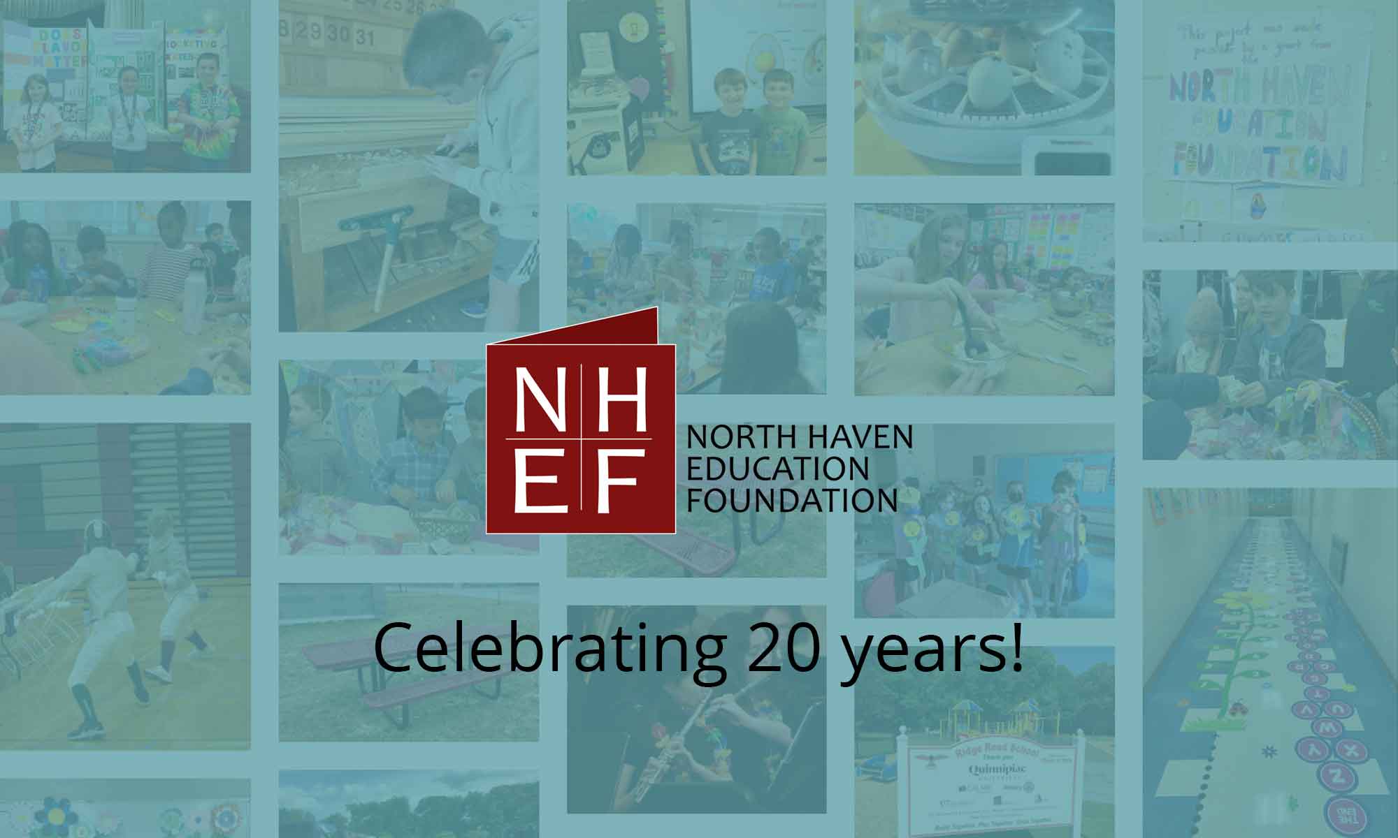 North Haven Education foundation logo on top of photos of happy students and examples of grant winners